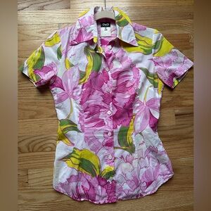 Dolce and Gabanna Cotton Button Down Short Sleeve Floral Top Sz 38 Us 2